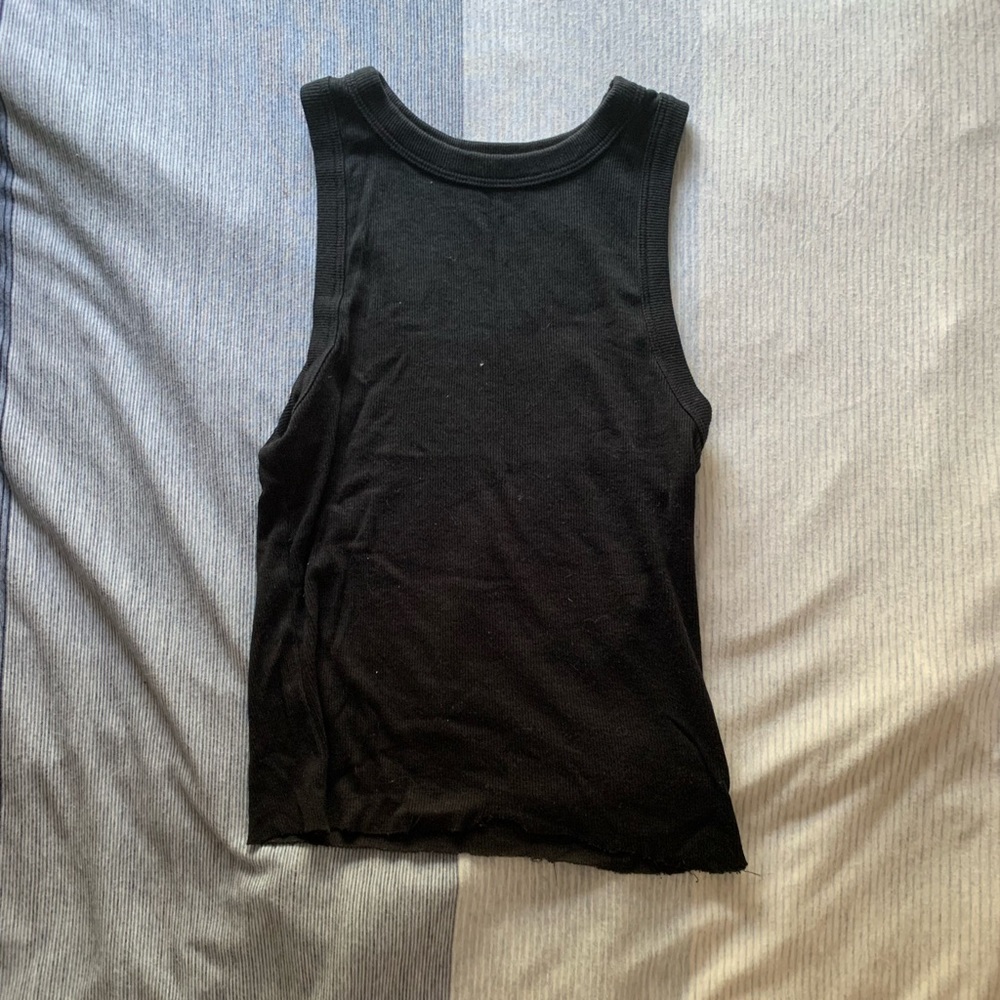 Cut Ribbed Tank Top - Black